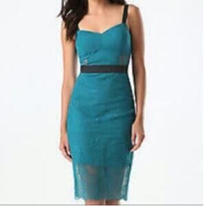 NWT Bebe Gwyneth Midi Lace Dress, Black/Green, 2